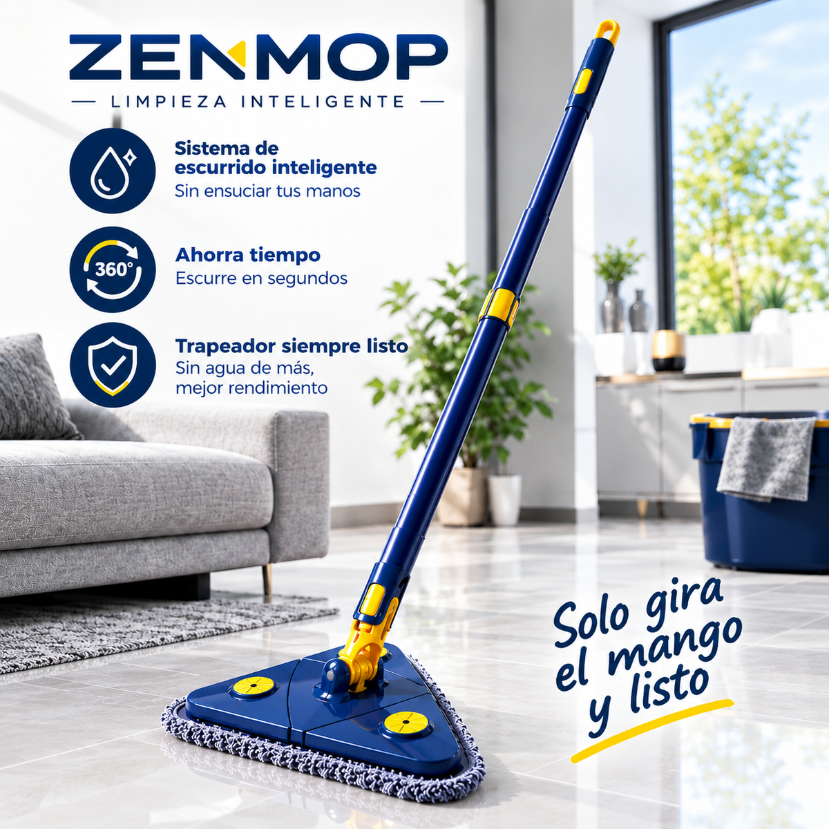 Menos esfuerzo para ti. Más alcance para limpiar con la mopa triangular 360°